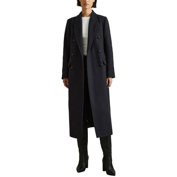 NEW REISS Florence Double Breasted Coat in Navy SZ US 8#LT35